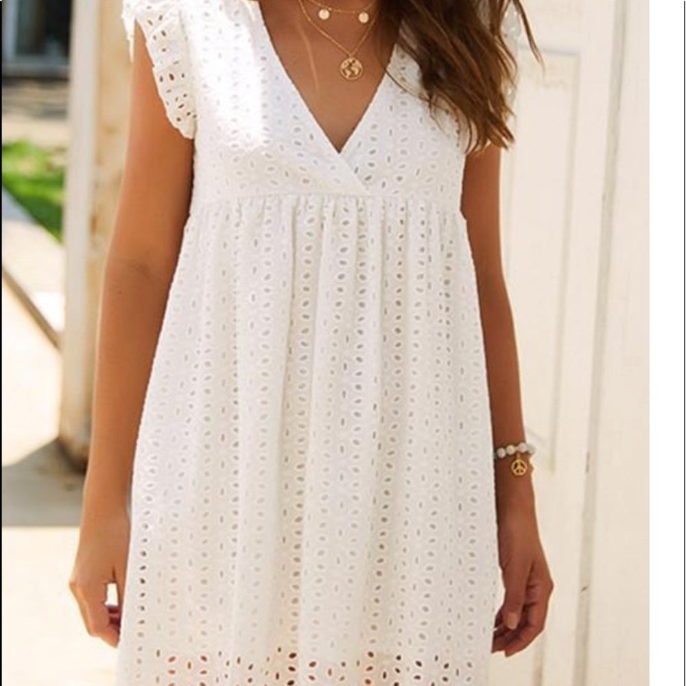 V-Neck Cap Sleeve A-Line High Waist Dress
